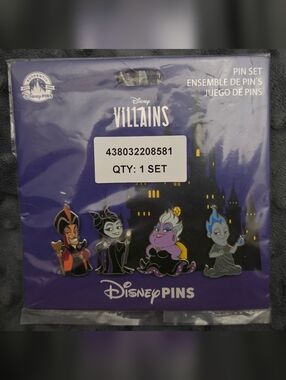 Disney Enamel Villains Pin Set - Purple, Black, Silver Accents